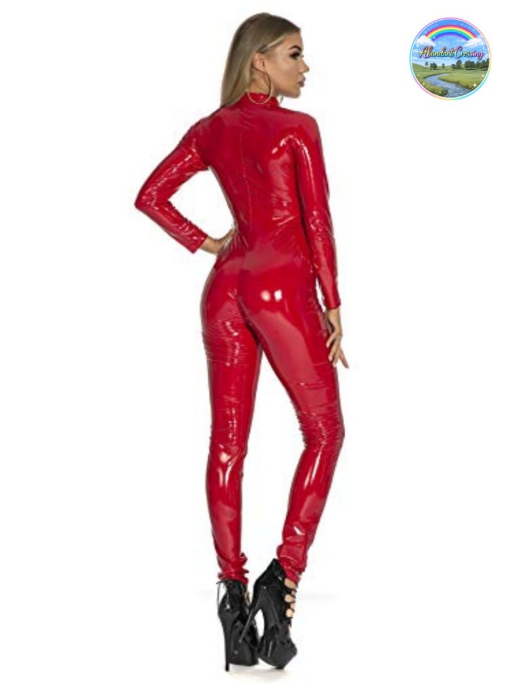 Metallic Leotard Mesh Front Faux Leather Bodysuit Jumpsuit Chains Clubwear - Picture 3 of 5